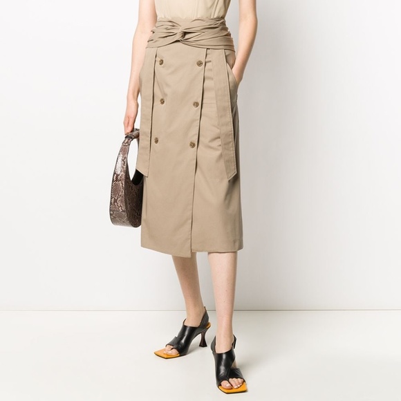 Rokh Twist-Front Button Embellished Cotton Gabardine Midi Skirt NWT - Picture 4 of 9